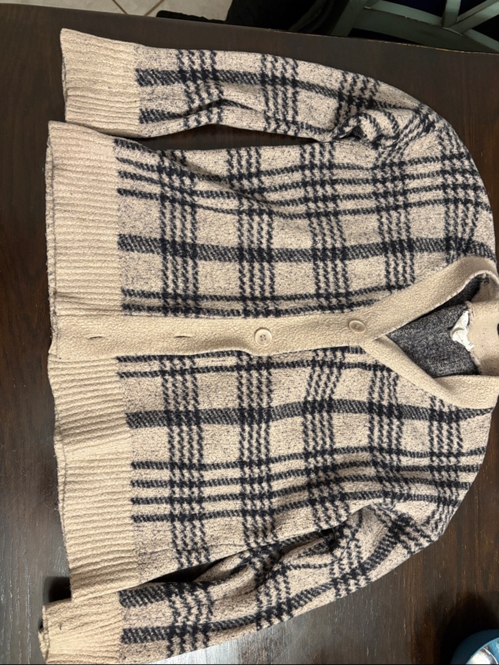 Joie Beige Plaid Button-Up Woman’s Sweater Cardigan